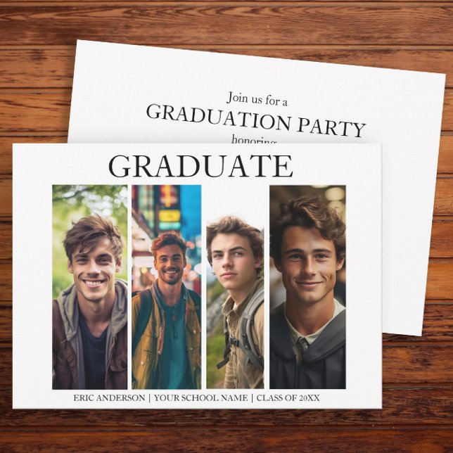 Modern unik 4-foto-Studentfest Inbjudningar (Modern, unique, 4-photo graduation party invitation)