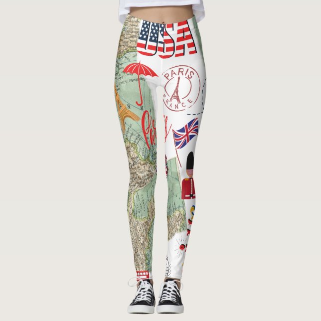 Modern Unik design World kartor USA Traveler Leggings (Framsida)