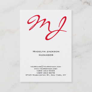 Modern unik röd vit professionell monogram visitkort