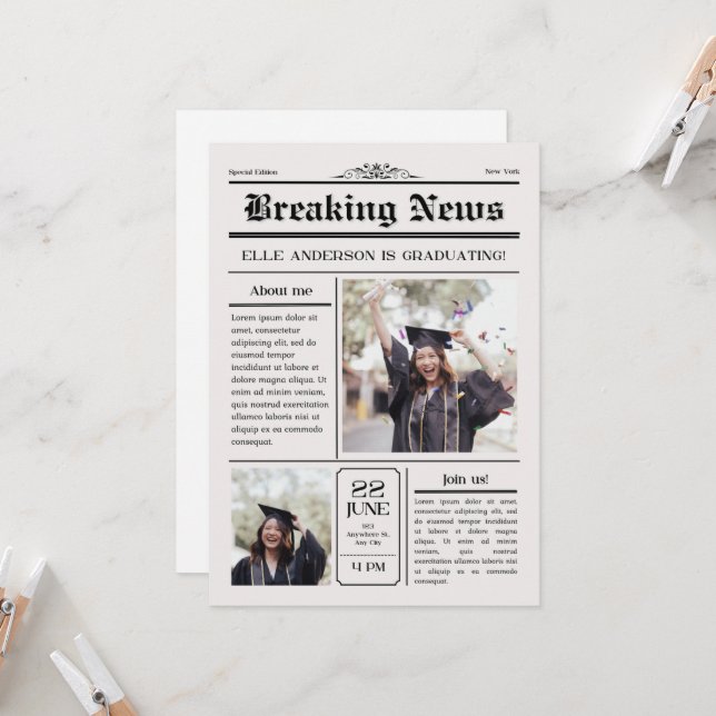 Modern Unik Roligt-tidningen Studenten Inbjudningar (Fram/Back In Situ)