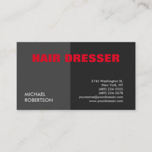 Modern Unique Red Grått Hair Dressser Visitkort