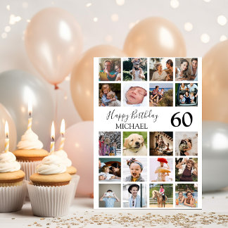 Modern Unisex 20 Photo Collage Birthday Kort