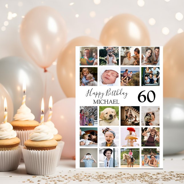 Modern Unisex 20 Photo Collage Birthday Kort (Skapare uppladdad)