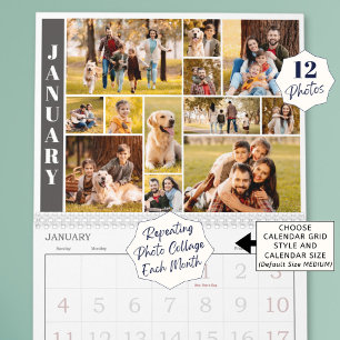 Modern upprepande 12 Photo Collage Anpassningsbar Kalender