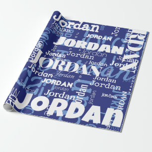 Modern Upprepande Namn Blue White Font Mönster Presentpapper