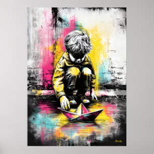 Modern Urban Emotionsbar Barn Papperbåt Konst Poster