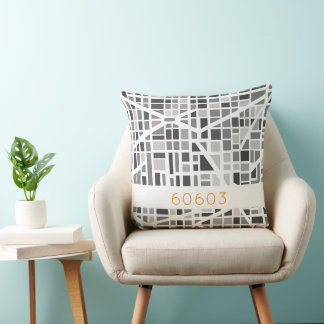 Modern Urban Map Grey White Architectural Zip Code Kudde