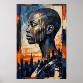 Modern Urban Själ Svart Kvinna Stad Siluett Poster