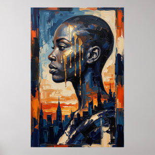 Modern Urban Själ Svart Kvinna Stad Siluett Poster