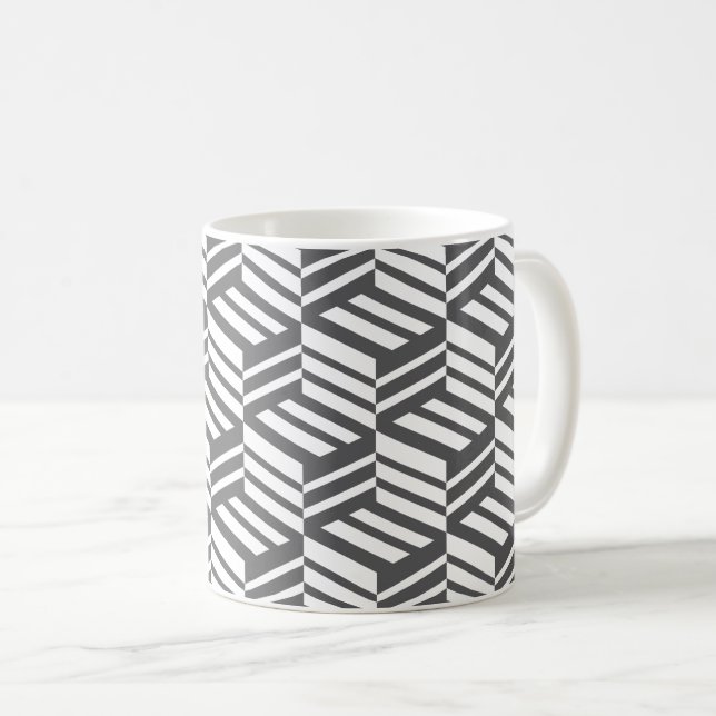 Modern, urbant, dynamisk, vågad geometrisk kub mön kaffemugg (Framsida höger)