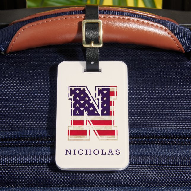 Modern USA Flag Monogram N Bagagebricka (Framsida Insitu 2)