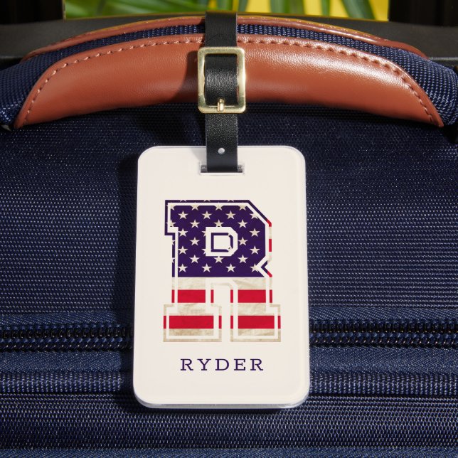 Modern USA Flag Monogram R Bagagebricka (Framsida Insitu 2)