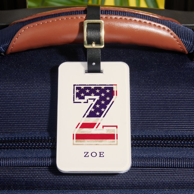 Modern USA Flag Monogram Z Bagagebricka (Framsida Insitu 2)