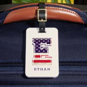 Modern USA flagga Monogram E Bagagebricka