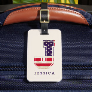 Modern USA flagga Monogram J Bagagebricka