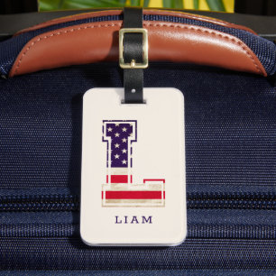 Modern USA flagga Monogram L Bagagebricka