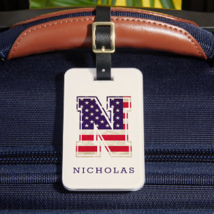 Modern USA flagga Monogram N Bagagebricka