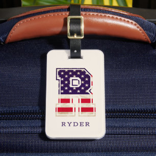 Modern USA flagga Monogram R Bagagebricka