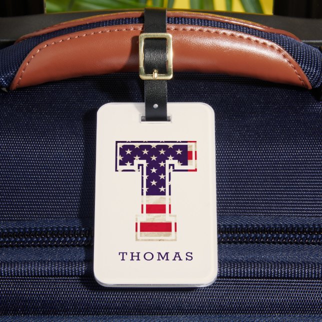 Modern USA flagga Monogram T Bagagebricka (Framsida Insitu 2)