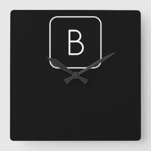 Modern utformad initial vit & svart för Monogram Fyrkantig Klocka