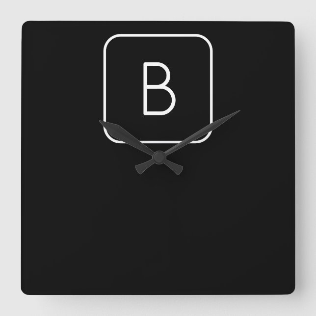 Modern utformad initial vit & svart för Monogram | Fyrkantig Klocka (Framsida)