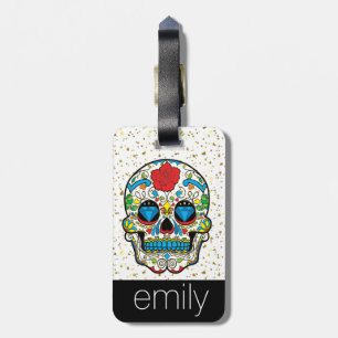 Modern utformning av Röd ros Sugar Skull Bagagebricka