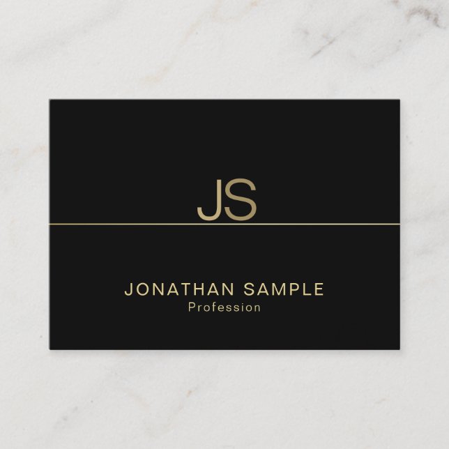 Modern utmärkt Monogram Elegant Black Guld Luxe Visitkort (Framsida)