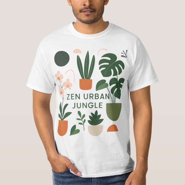 Modern utskrift av botanisk konst: Zen Urban Jungl T Shirt (Framsida)