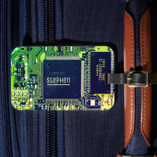 Modern utskrift av kretskort Design Add Namn Geeky Bagagebricka