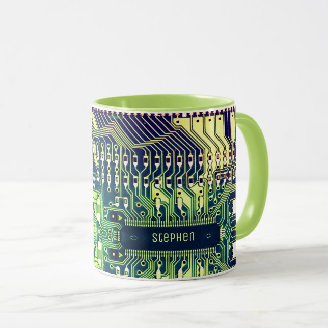 Modern utskrift av kretskort Design Add Namn Geeky Mugg (Framsida höger)