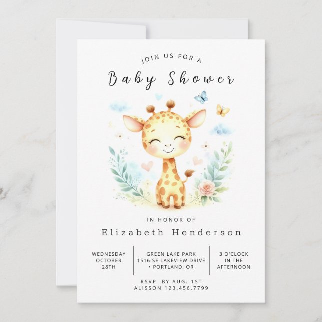 Modern utskrivbar Giraffe Baby Shower Inbjudningar (Framsida)