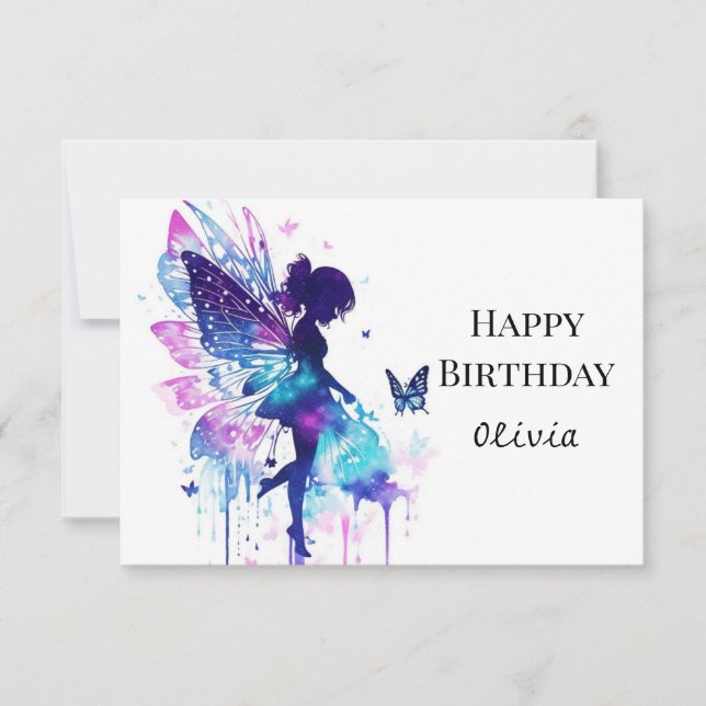 Modern, utskrivbar, Whimsical Fairycore Birthday Kort (Framsida)