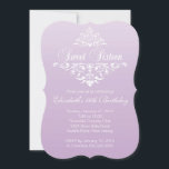 Modern utsmyckad purpurfärgad sweet inbjudningar<br><div class="desc">Starta ditt dottersweet sixteenparty av höger med vår härliga Ombre och önska inbjudan för krusidullsweet sixteenpartyet. Vår inbjudan för 16 party för snyggt och för contemporary söta presenterar uppsättning för ram för brytning för löv för vitvintage en damastast på för lavendellilor för modern ombre en ljus bakgrund. Bläddra inbjudan över...</div>