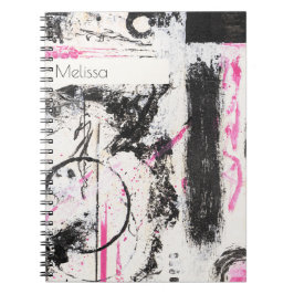 Modern uttrycksfull rosa och svart abstrakt målad anteckningsbok