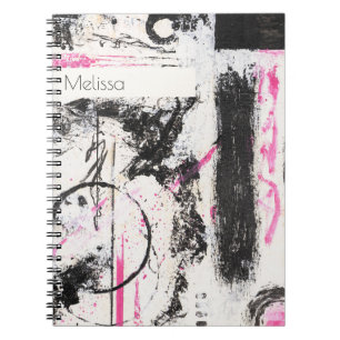 Modern uttrycksfull rosa och svart abstrakt målad anteckningsbok