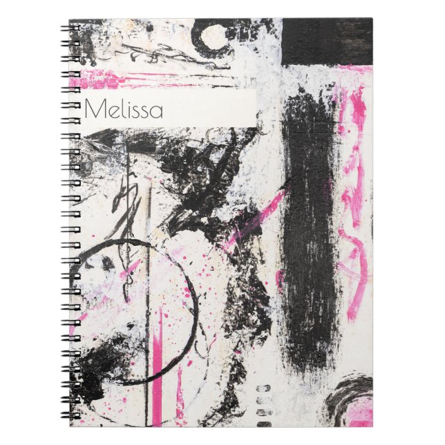 Modern uttrycksfull rosa och svart abstrakt målad anteckningsbok (Framsidan)