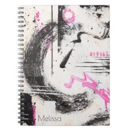 Modern uttrycksfull rosa och svart abstrakt målad anteckningsbok