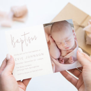 Modern vacker Baby-baptism  och vit foto Inbjudningar