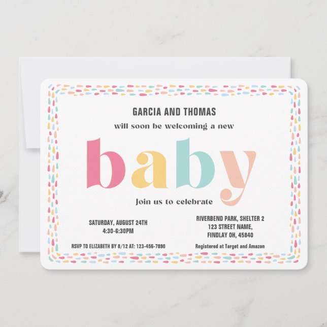 Modern vacker pastel Colorful Baby Shower Inbjudningar (Framsida)