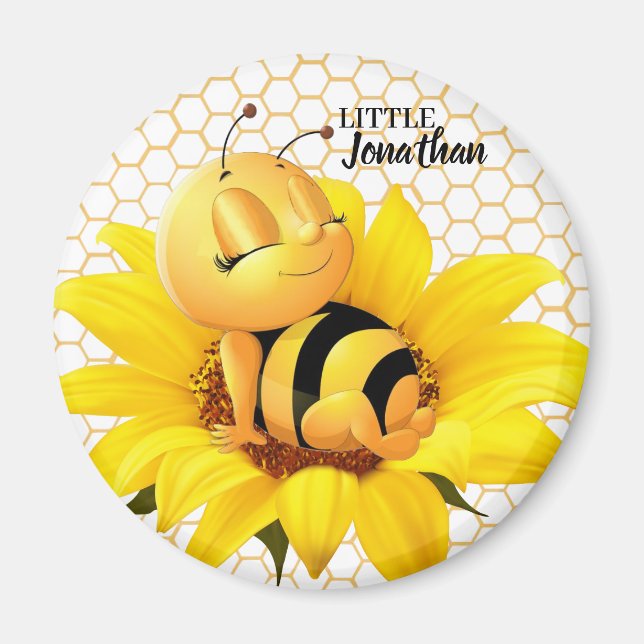 Modern vackra Baby Bee-solrosblomman Magnet (Framsidan)