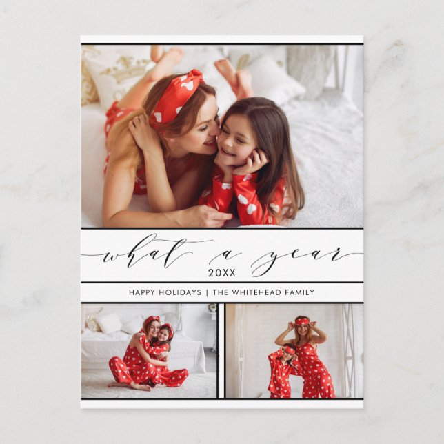 Modern vadat år Vit 3-fotokollage Helg Vykort (Framsida)