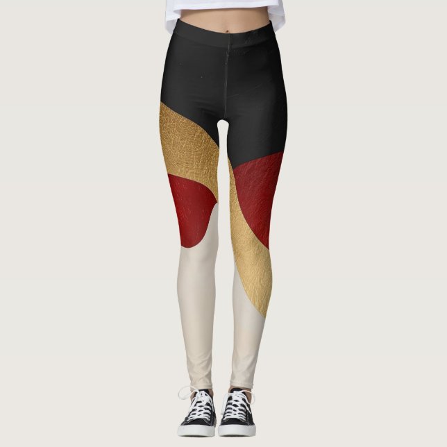Modern Våg Guld Röd Svart Leggings (Framsida)