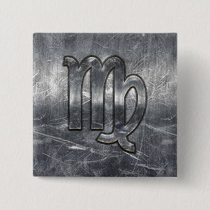 Modern Våg Zodiac Sign Grunge Distress Stil Knapp