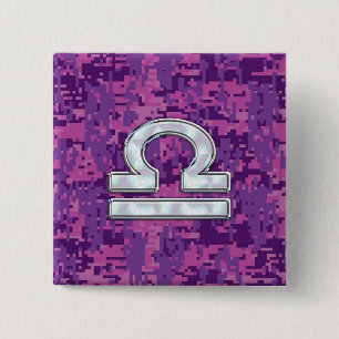 Modern Vågen Zodiak-symbol på Fuchsia Digital Camo Knapp