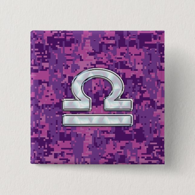 Modern Vågen Zodiak-symbol på Fuchsia Digital Camo Knapp (Framsida)
