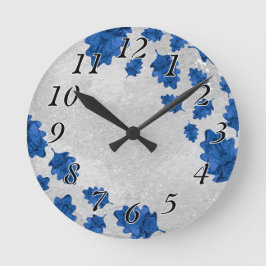 Modern väggklocka, blå Löv på Conreta Struktur Rund Klocka