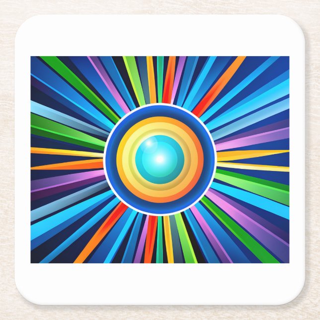 Modern väggklocka med vibrerande radiellt regnbågs underlägg papper kvadrat (Framsidan)