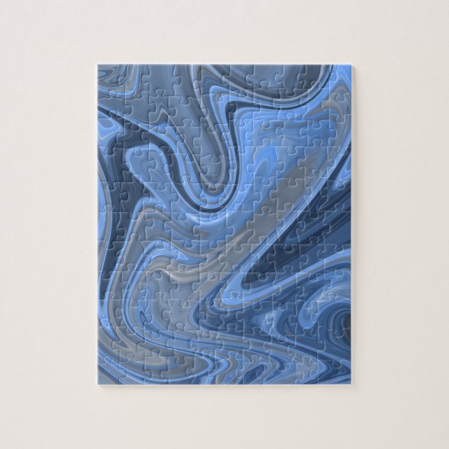 Modern Vågig Gradient Blå Vattenmarmor Pussel (Vertikal)
