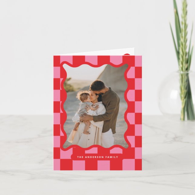 Modern vågigt kant-kontroll - minimal fotojul helgkort (Framsida)