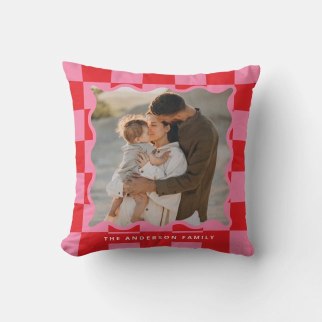 Modern vågigt kant-kontroll - minimal fotojul kudde (Framsida)